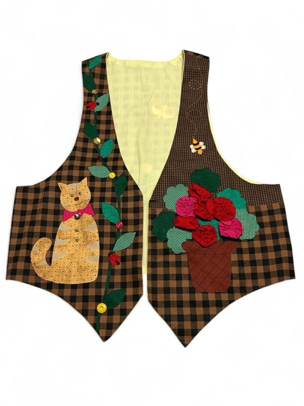 Vintage 90s Women’s XL Handmade Spring Cat Flowers Garden Vest